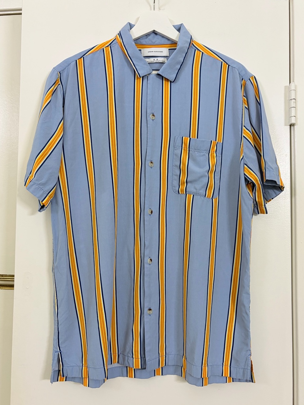 Urban Outfitters Blue Striped Camp Collar Button Up Shirt Viscose Resort Mens M